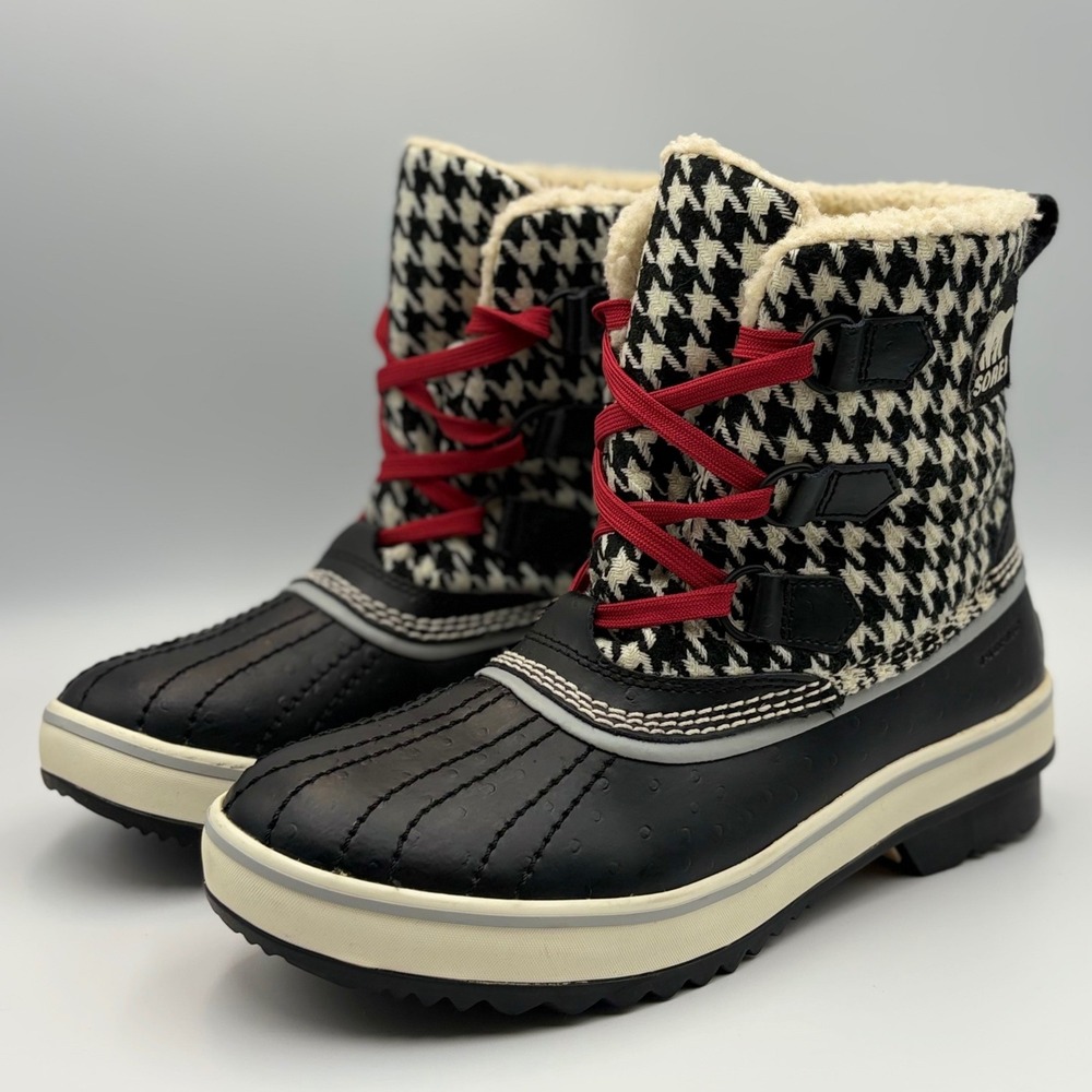 Sorel Tivoli‎ Boots Waterproof Boots Houndstooth Black White Womens 7 Checkered